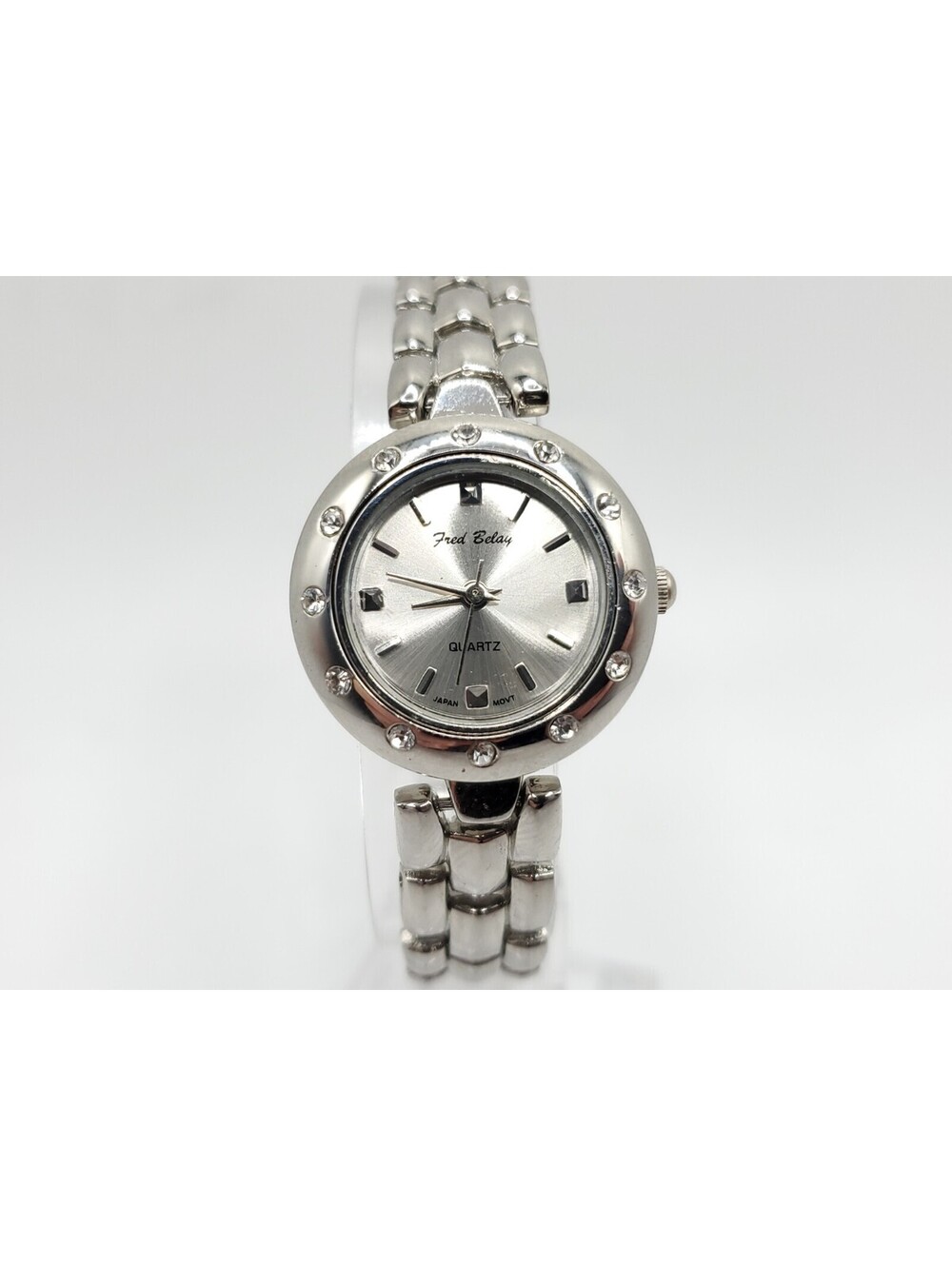 Fred Belay Quartz Rhinestone Bezel Silver Tone Women Watch New Battery 26mm